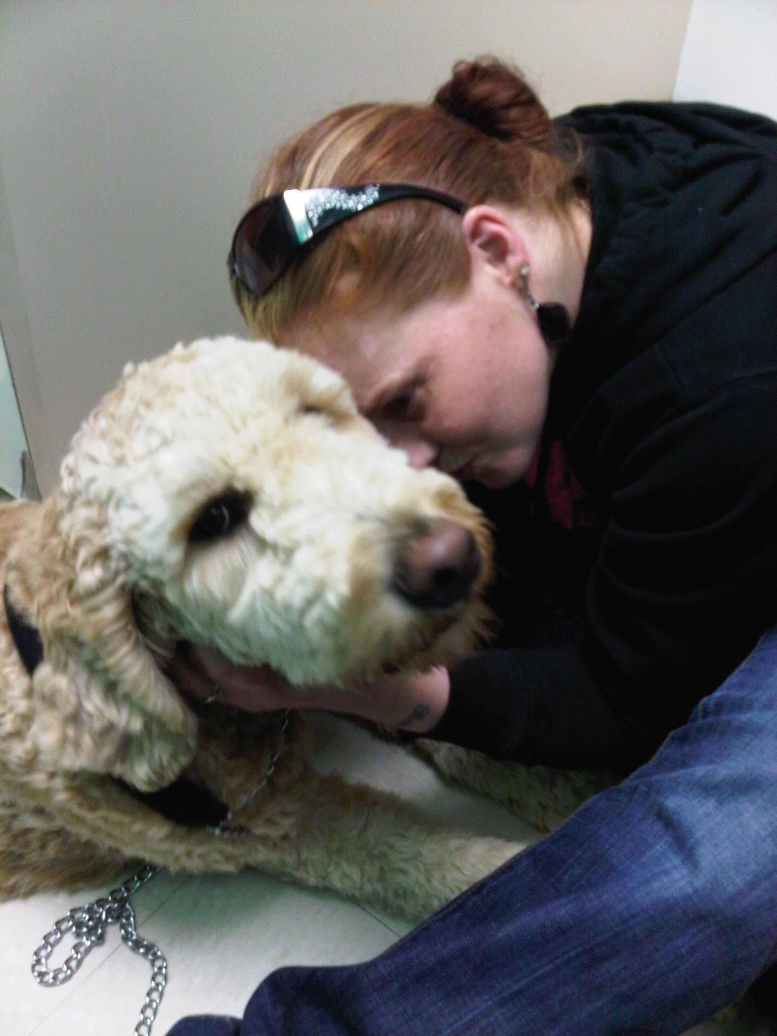 Me and Toby my Big Ole Goldendoodle at the vets office!