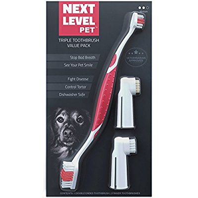 Next Level Pet Premium Triple Toothbrush Value Pack, Dog & Cat Approved, Toothpaste Recipes, Medium, 3 Count