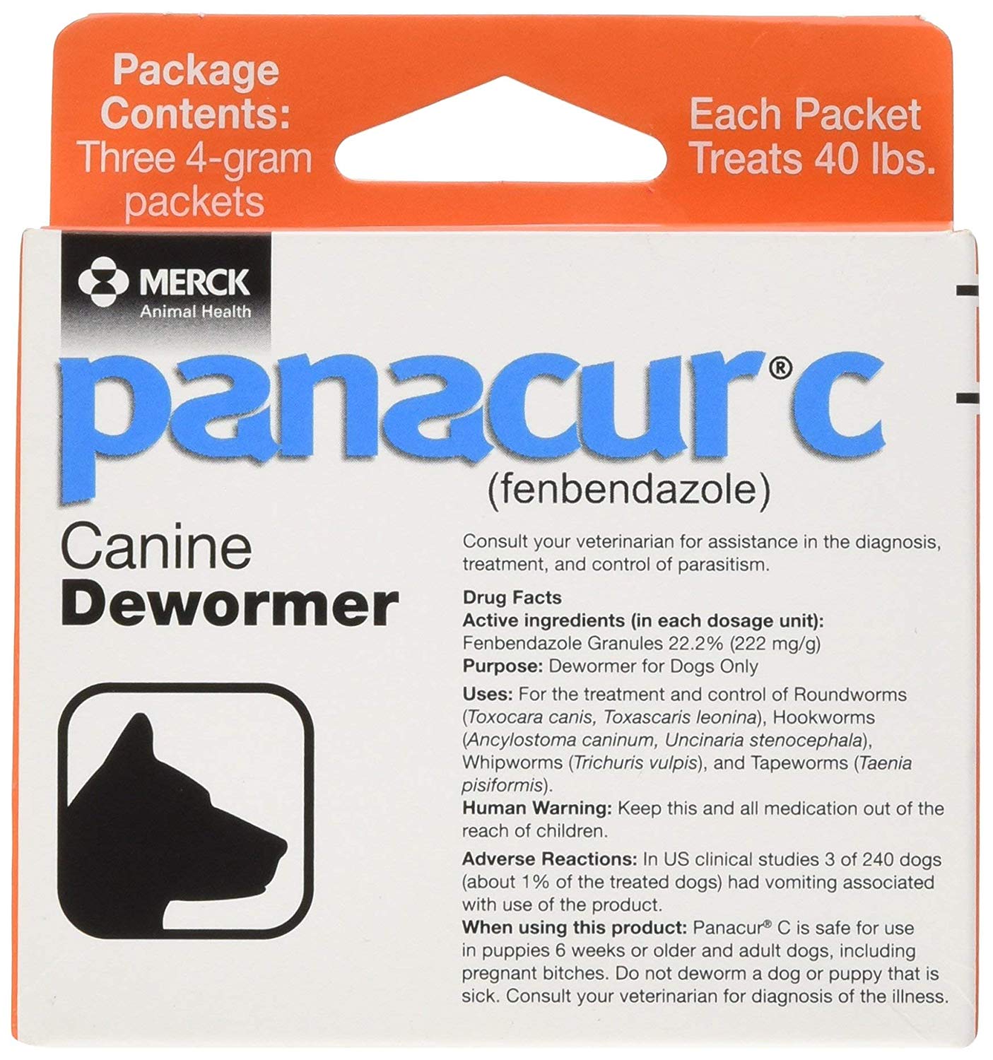 PANACUR C (FENBENDAZOLE) DOG DEWORMER GRANUELS FOR 40 LB DOGS ON AMAZON
